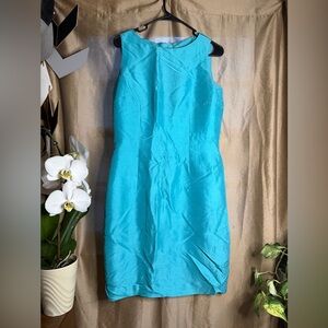 Vintage Neiman Marcus 100% Silk Turquoise Sheath Dress (Made in Korea, Fits 4/6)